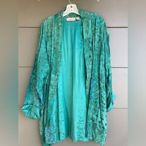 Celeste Vintage 90s Patchwork Oversized Teal Open Front Blazer